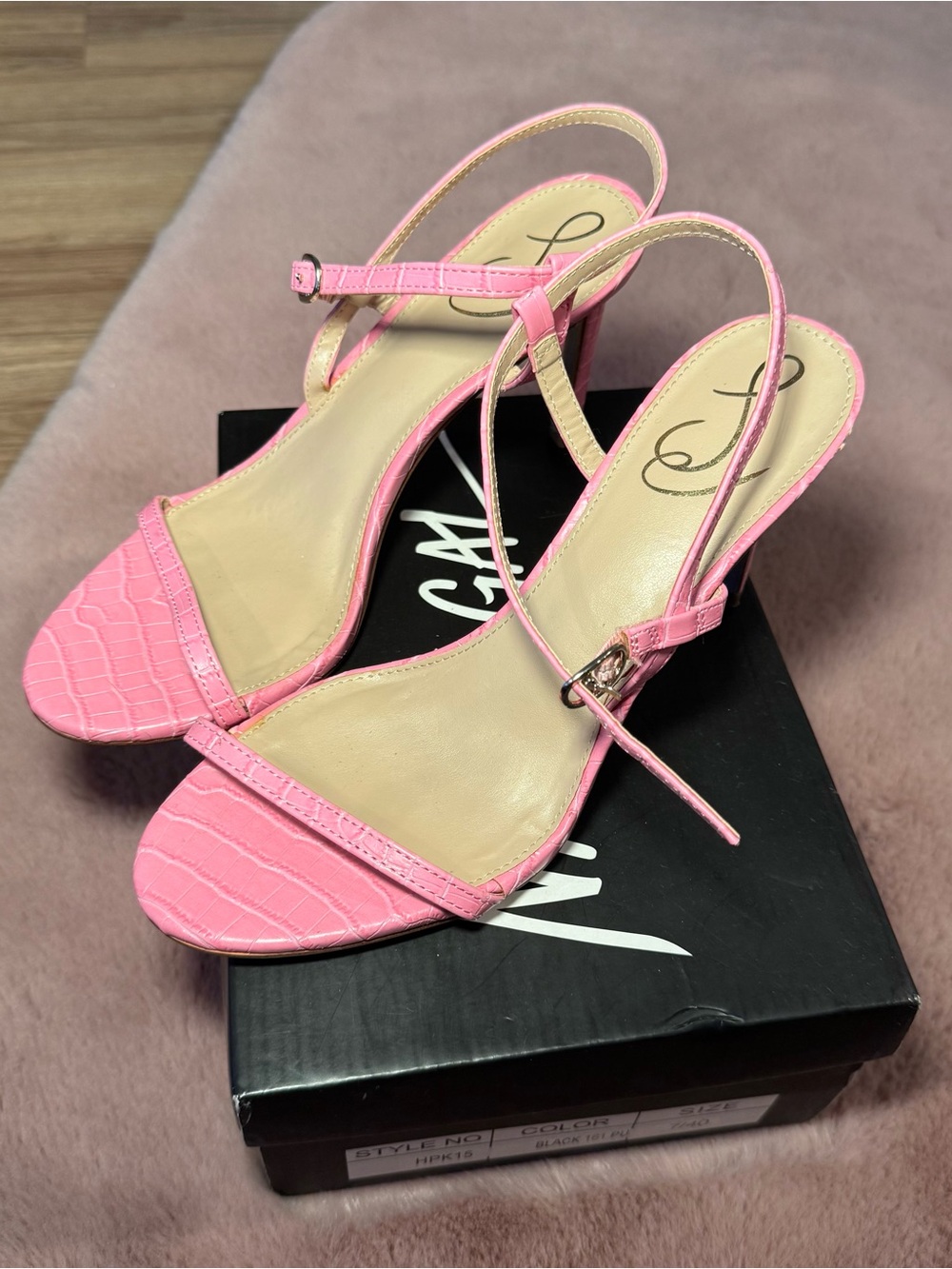 Sam Edelman Pink Croc-Texture Slingback Heeled Sandals